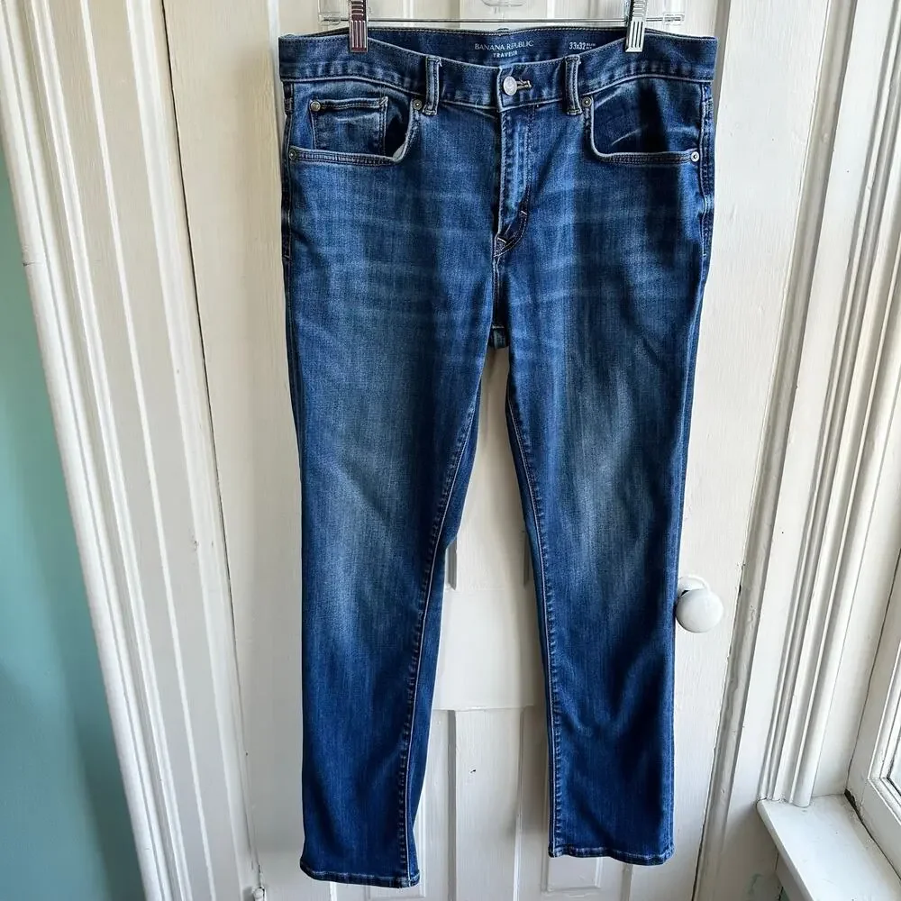Banana Republic Traveler Jeans Mens 33x32 Slim Fit Stretch Medium Wash